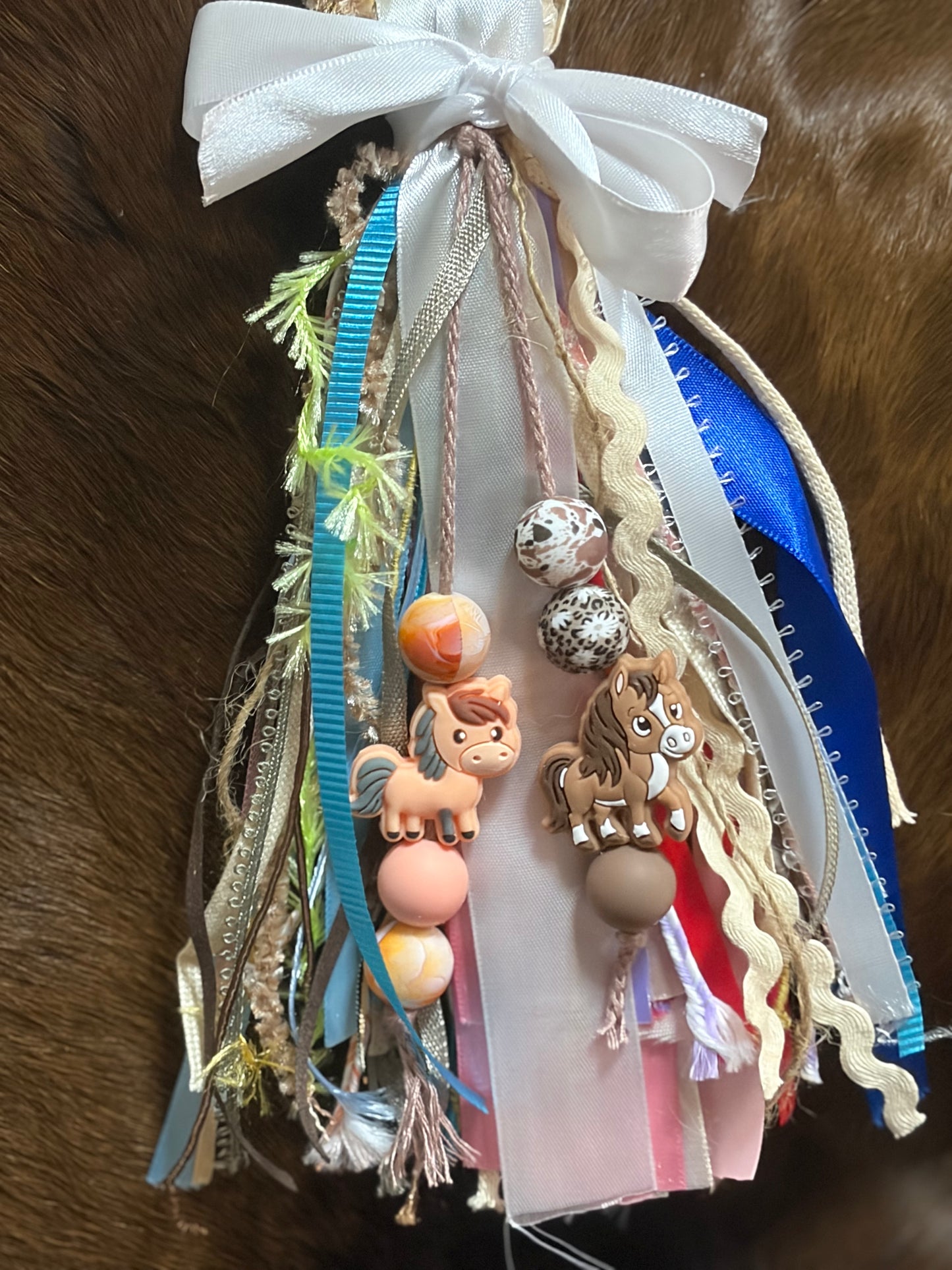 Western Ribbon Bag Charm Cartoon Cow Unicorn Silicone Beads