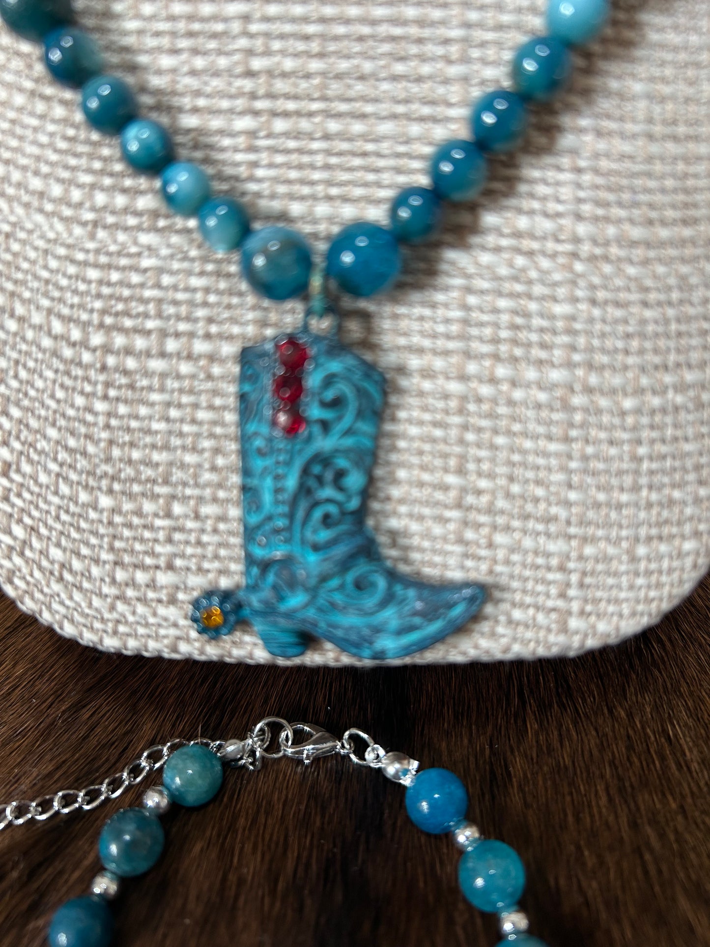 Western Turquoise Boot with Beads Necklace and Bracelet Set