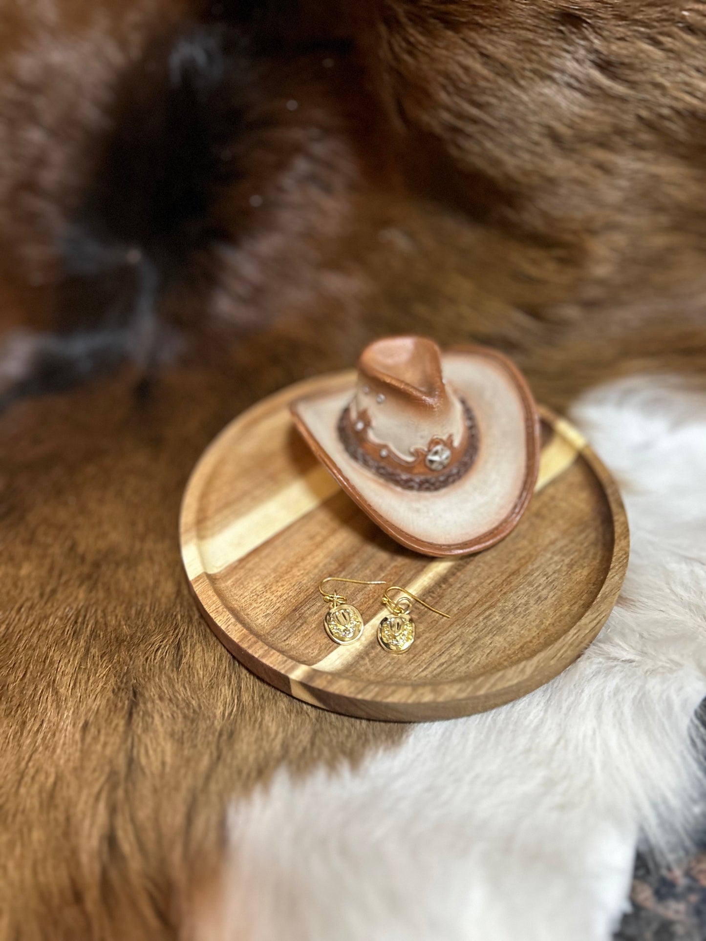 Western Gold Rhinestones Cowboy Hat Earrings
