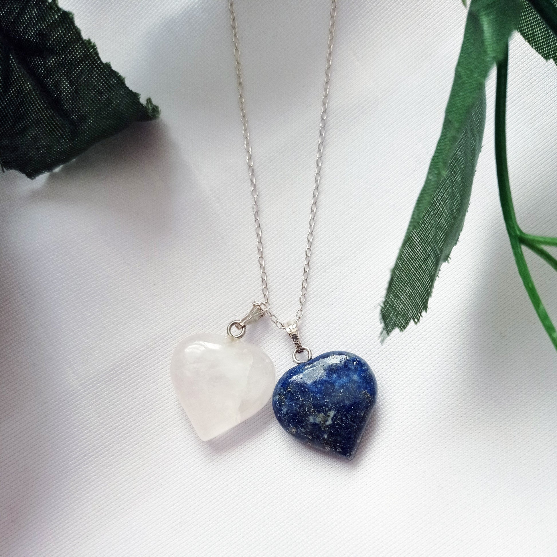 Lapis Lazuli and Rose Quartz Hearts Necklace, Lapis Lazuli and Rose Quartz Sterling Silver necklace,  Lapis Lazuli and Rose Quartz Pendants, Gemstone Necklace | by nlanlaVictory-1