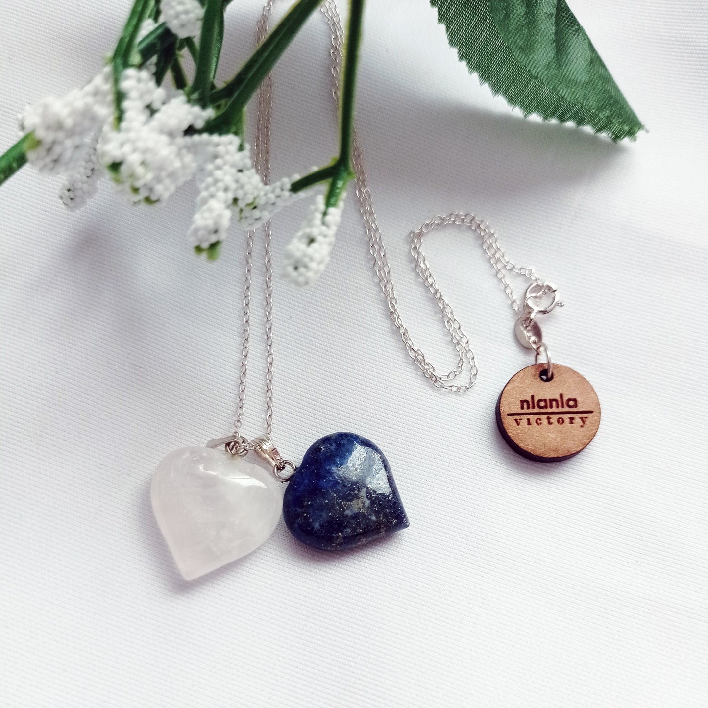 Lapis Lazuli and Rose Quartz Hearts Necklace, Lapis Lazuli and Rose Quartz Sterling Silver necklace,  Lapis Lazuli and Rose Quartz Pendants, Gemstone Necklace | by nlanlaVictory-0