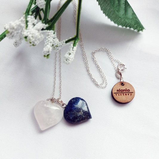Lapis Lazuli and Rose Quartz Hearts Necklace, Lapis Lazuli and Rose Quartz Sterling Silver necklace,  Lapis Lazuli and Rose Quartz Pendants, Gemstone Necklace | by nlanlaVictory-0