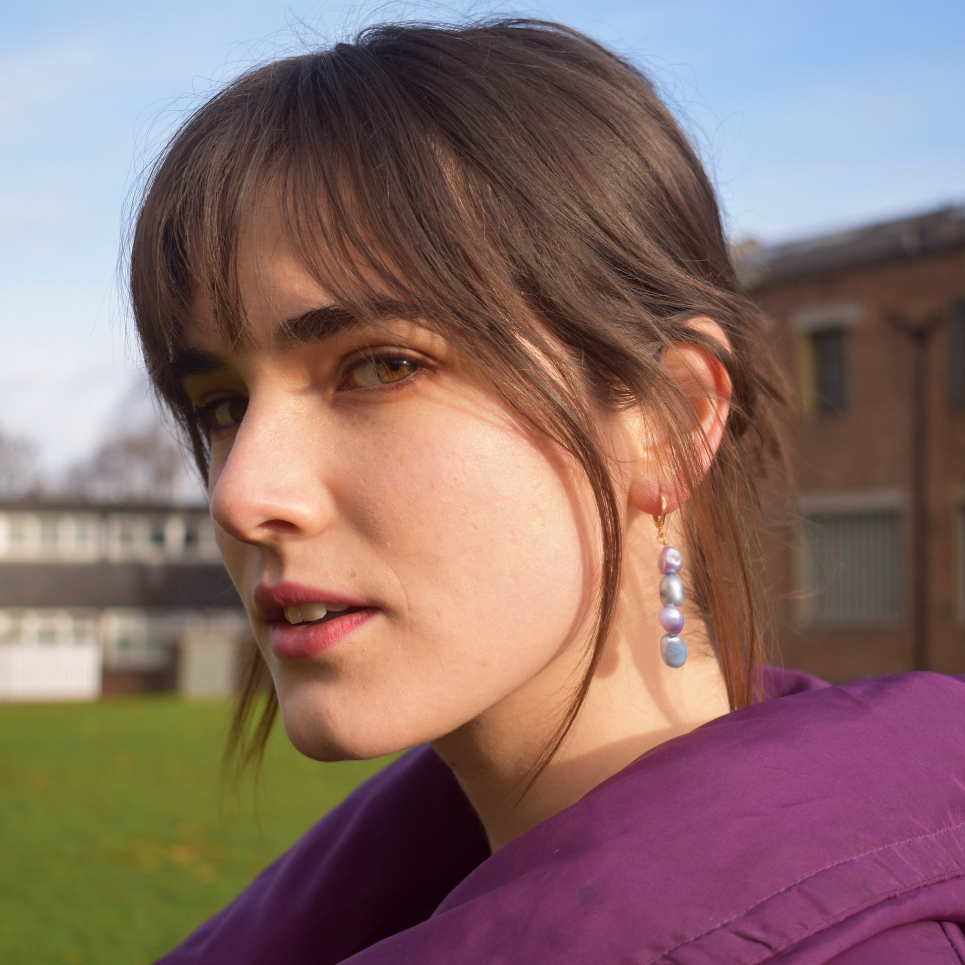 Blue lilac purple freshwater pearl huggie earrings | by Ifemi Jewels-4