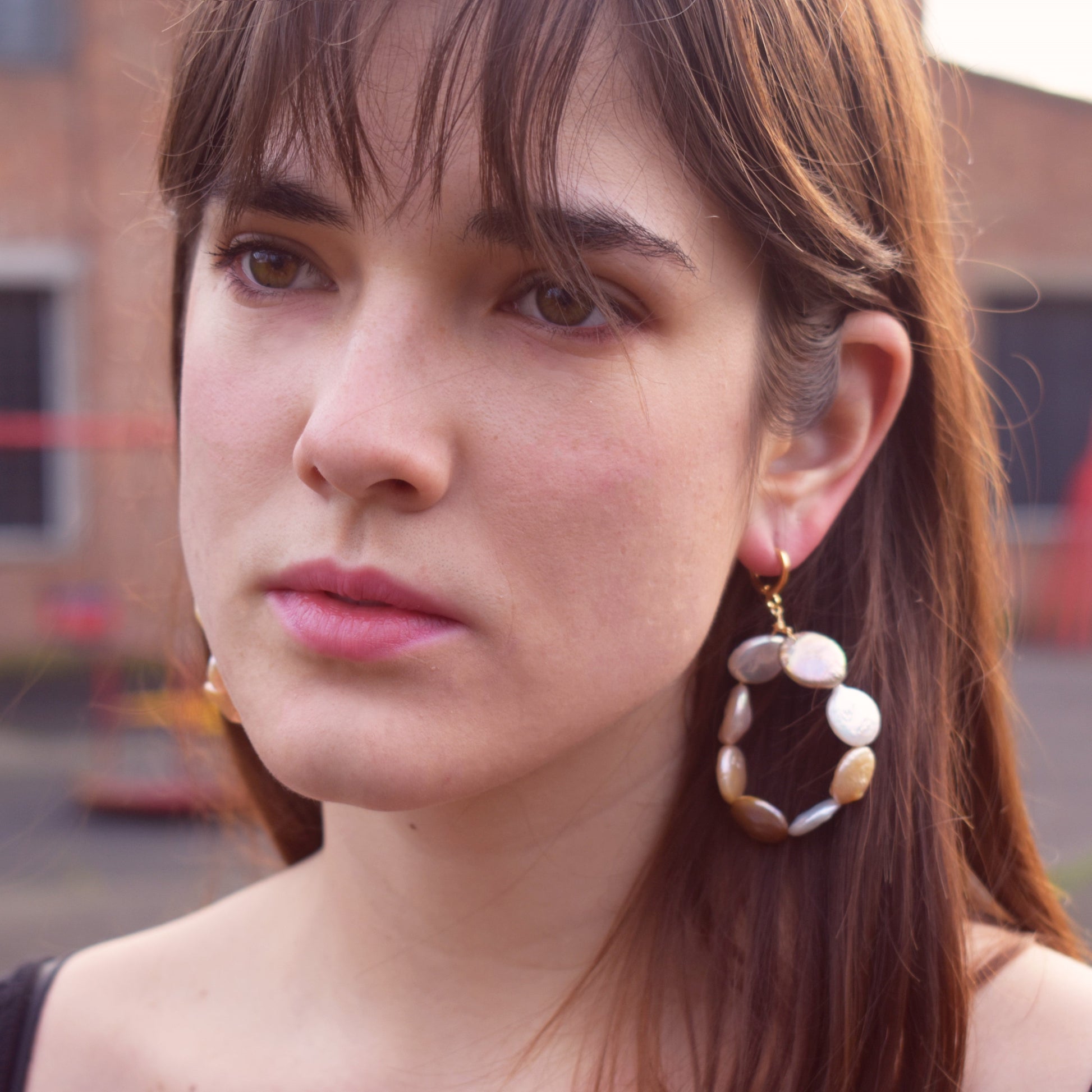 Pastel Pink freshwater pearl hoop earrings | by Ifemi Jewels-1