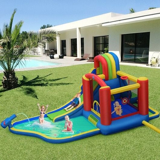 Inflatable Kid Bounce House Slide Climbing Splash Park Pool Jumping Castle Without Blower-1