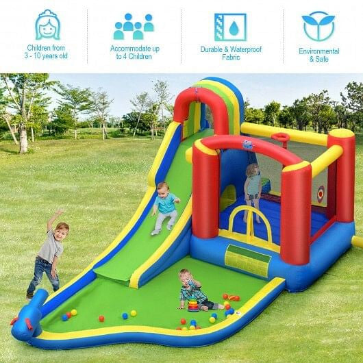 Inflatable Kid Bounce House Slide Climbing Splash Park Pool Jumping Castle Without Blower-4