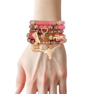 Bead Pink 5 Pcs Western Cowgirl Charm Bracelets