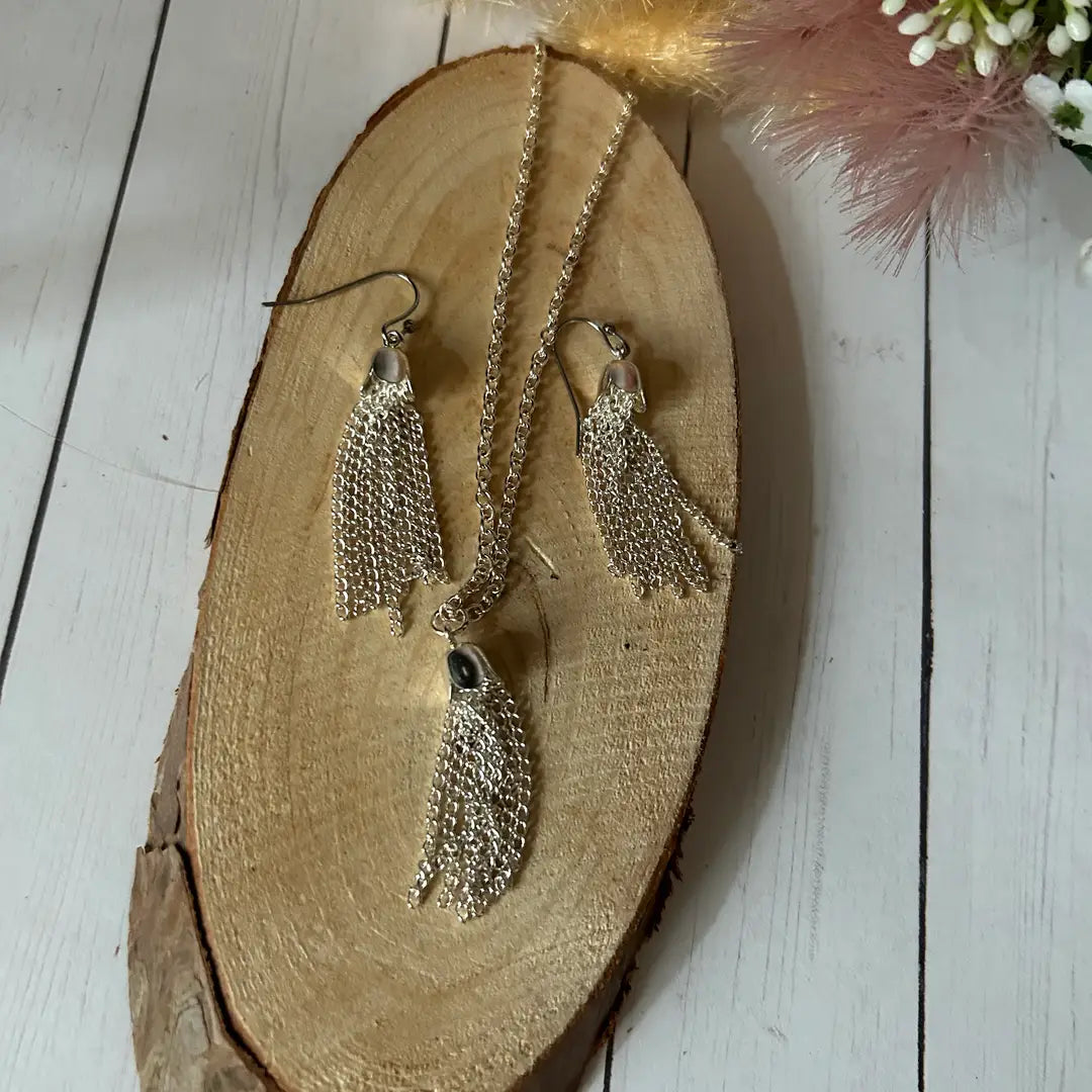 Western Silver Chain Necklace & Earring Set