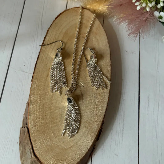 Western Silver Chain Necklace & Earring Set