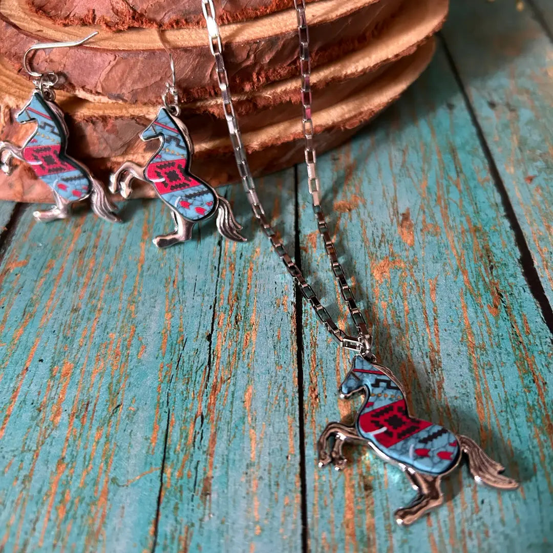 Horse Earrings & Necklace Set