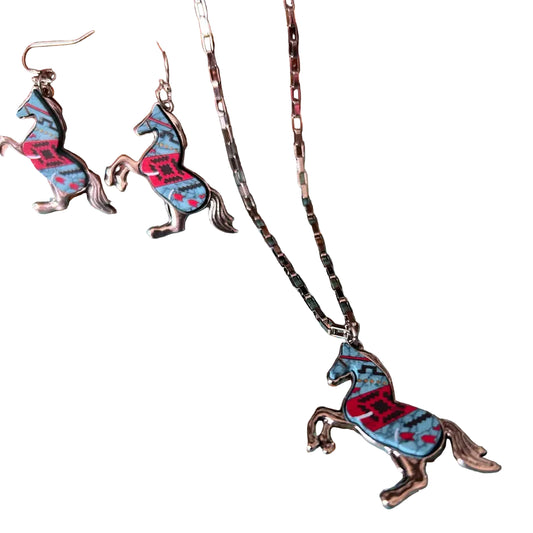 Horse Earrings Necklace Set