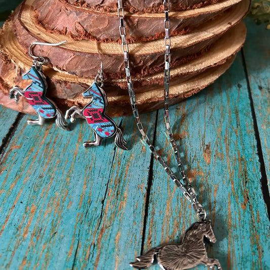 Horse Earrings & Necklace Set