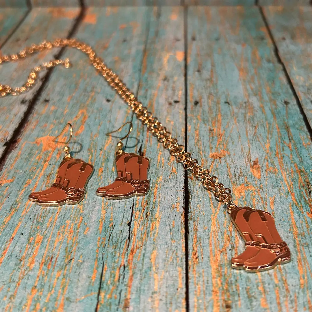 Western Cowboy Boot Earring & Necklace Set