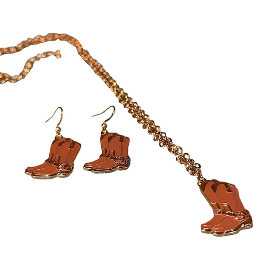 Western Cowboy Boot Earring Necklace Set
