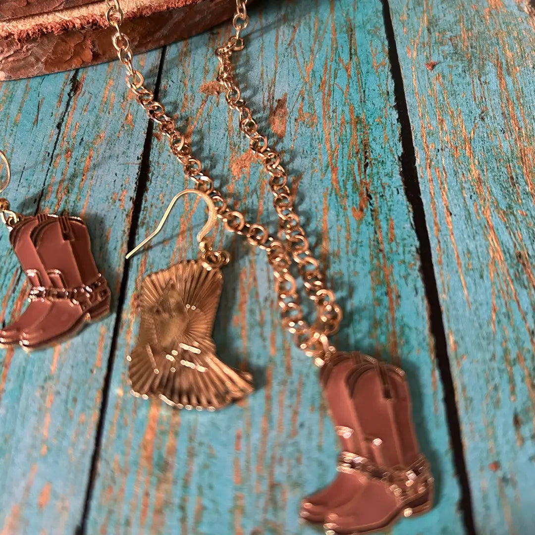 Western Cowboy Boot Earring & Necklace Set