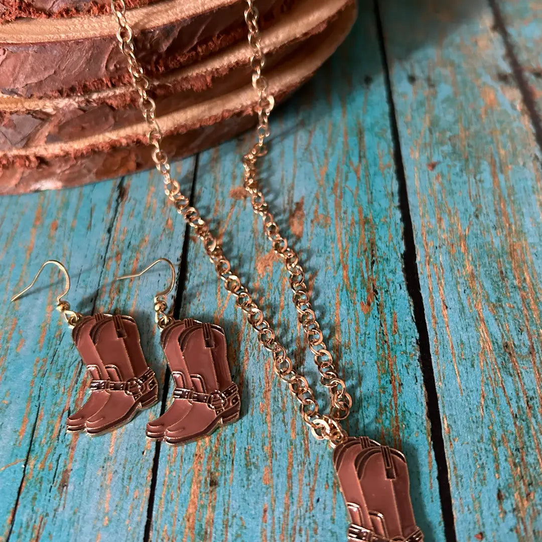 Western Cowboy Boot Earring & Necklace Set