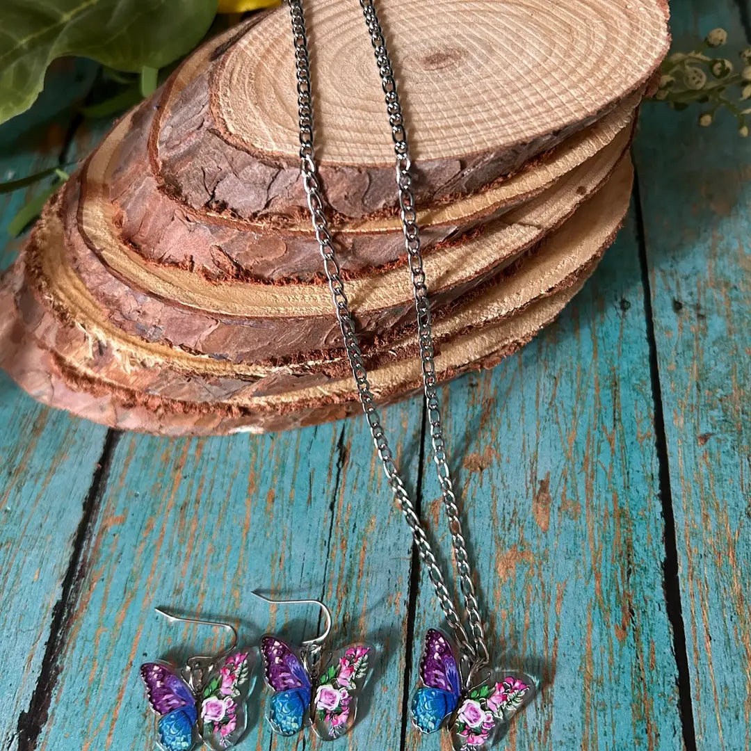 Colorful Butterfly Earrings & Necklace Set