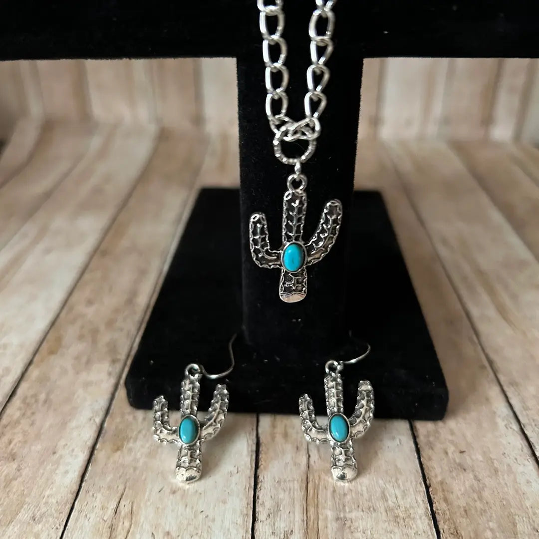 Western Cactus Necklace and Earring Set