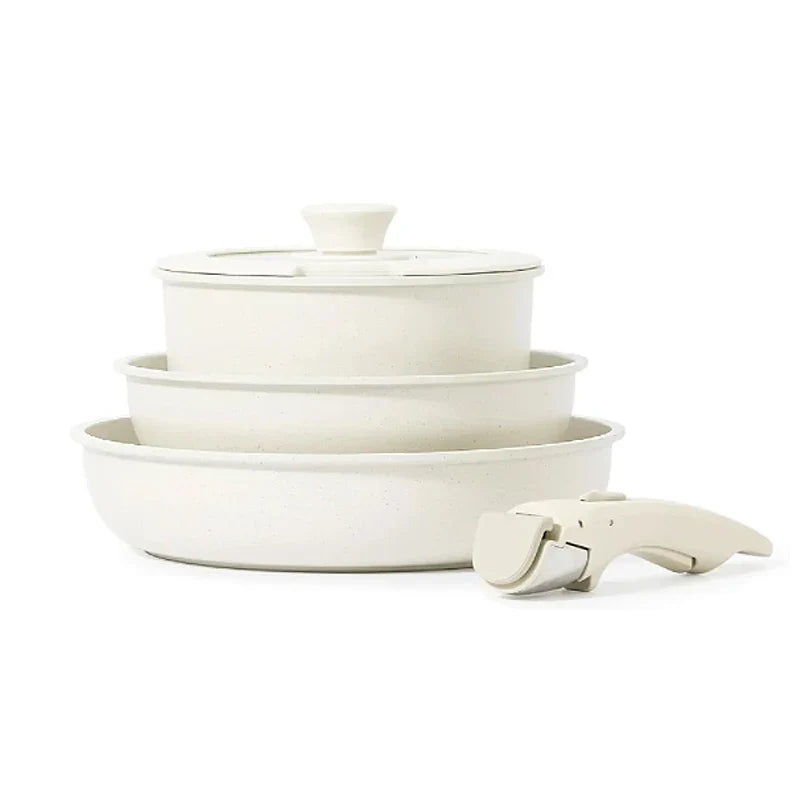 5-Piece Non-Stick Cookware Set Aluminum Alloy Pots and Pans with Lids White-0