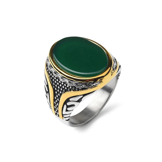 Stainless Steel Gemstone Rings for Men and Women (Green)-0