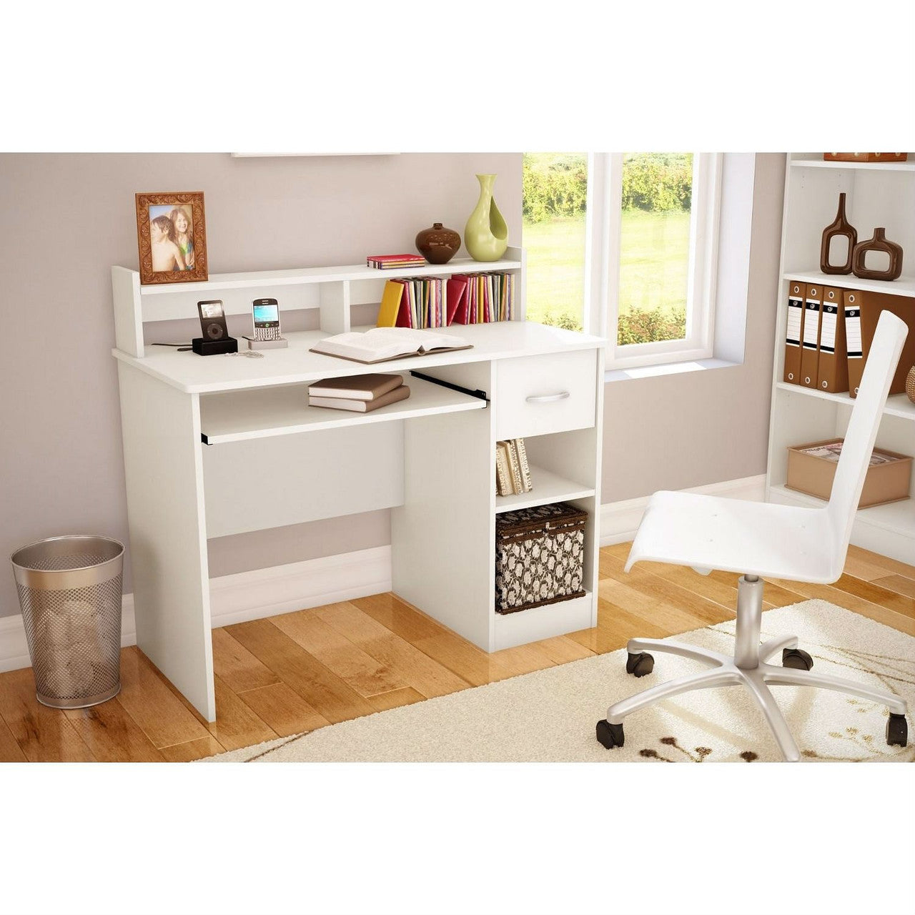 Contemporary Home Office Computer Desk in White Wood Finish-0