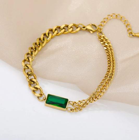Emerald Gold Chain Bracelet-0