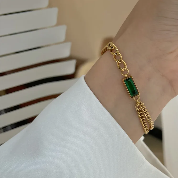 Emerald Gold Chain Bracelet-1