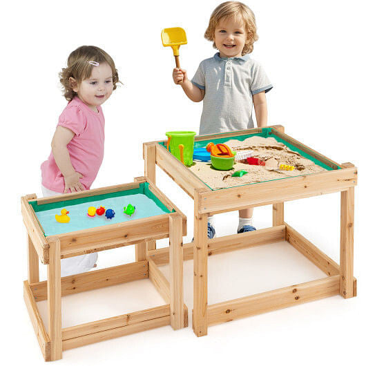 Wooden Sand and Water Tables with Protective Cover for Kids-Natural-2
