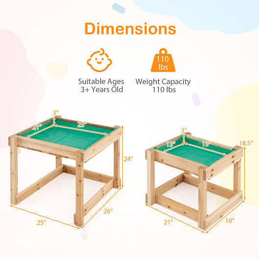 Wooden Sand and Water Tables with Protective Cover for Kids-Natural-3
