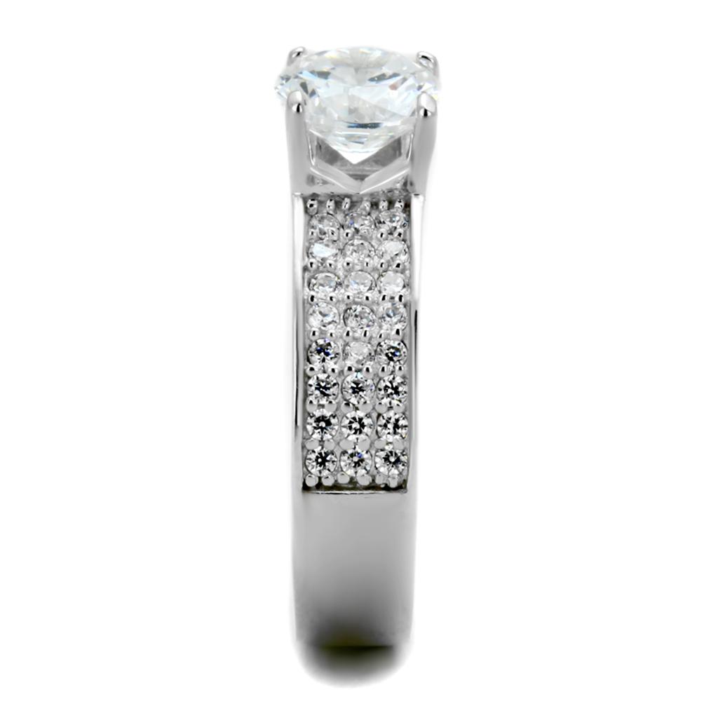 TS345 - Rhodium 925 Sterling Silver Ring with AAA Grade CZ  in Clear-3