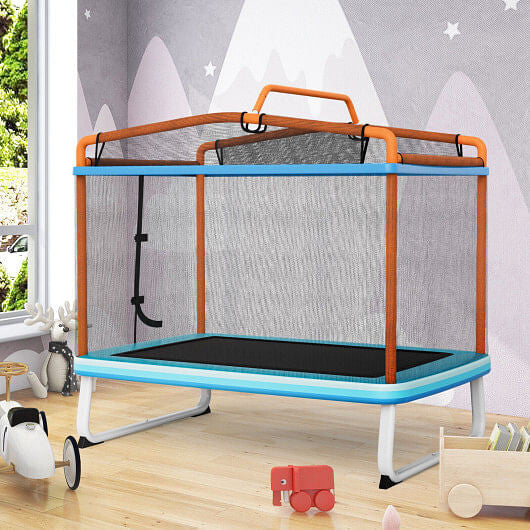 6 Feet Rectangle Trampoline with Swing Horizontal Bar and Safety Net-Orange-2