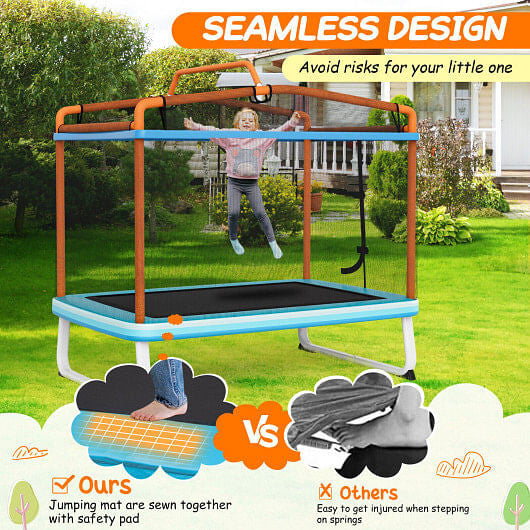 6 Feet Rectangle Trampoline with Swing Horizontal Bar and Safety Net-Orange-4