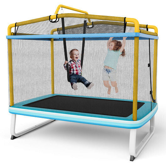 6 Feet Rectangle Trampoline with Swing Horizontal Bar and Safety Net-Orange-1