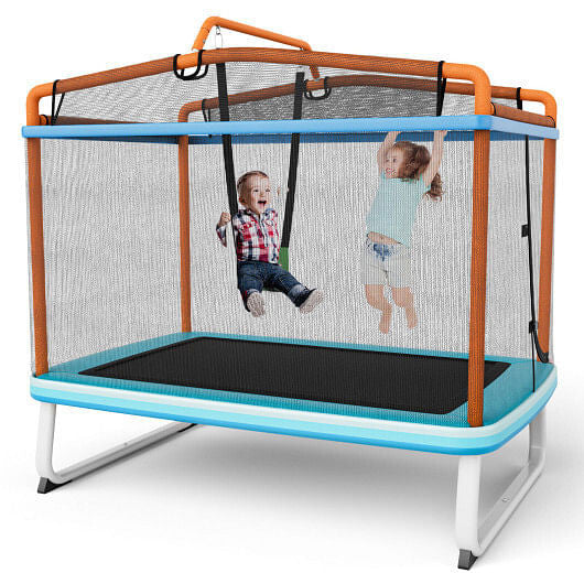 6 Feet Rectangle Trampoline with Swing Horizontal Bar and Safety Net-Orange-0