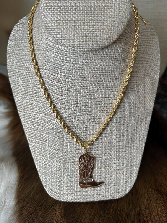 Western Gold Boot Twisted Chain Necklace