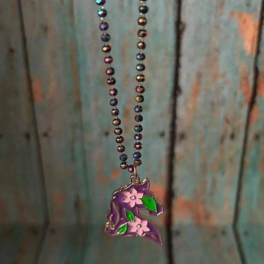 Western Horse Necklace Assorted Color Bead Chain
