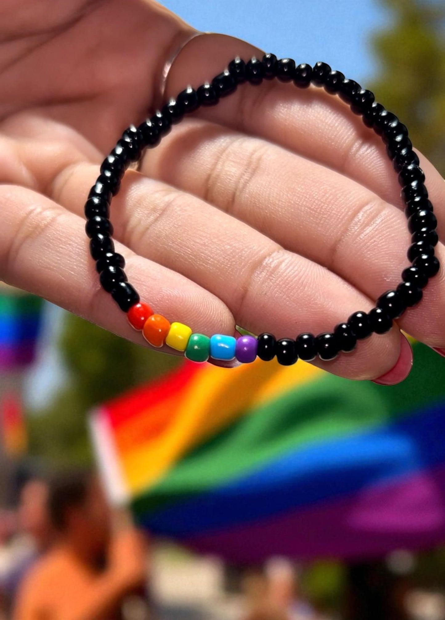 Bracelet Rainbow Stretch Seed Beed Black White