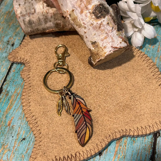 Western Wood Feather Keychain