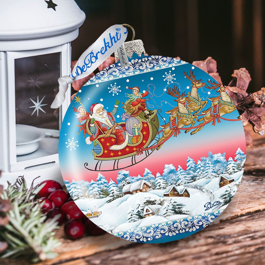 Up-Up Away Ball Glass Ornament Limited Edition by G. DeBrekht - Christmas Santa Snowman Decor - 73842-2