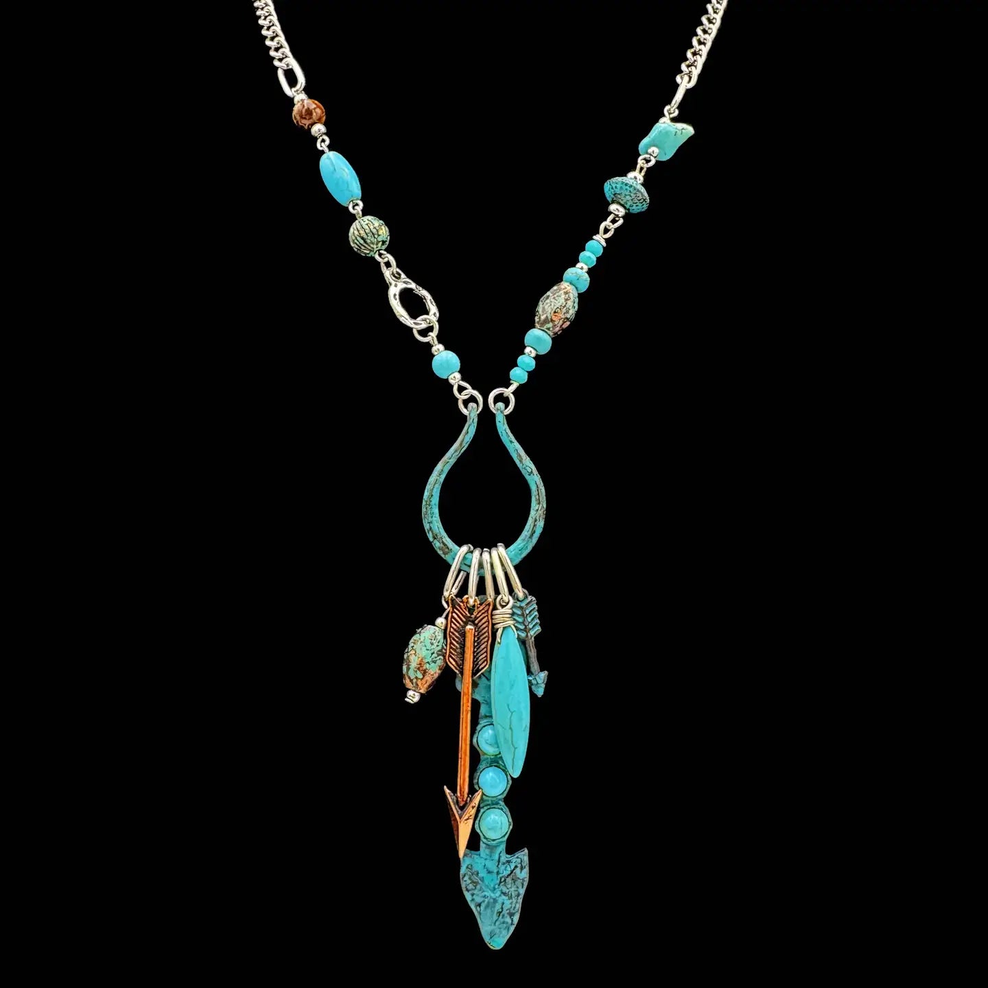 Turquoise Arrow Horseshoe Western Style Necklace and Earrings