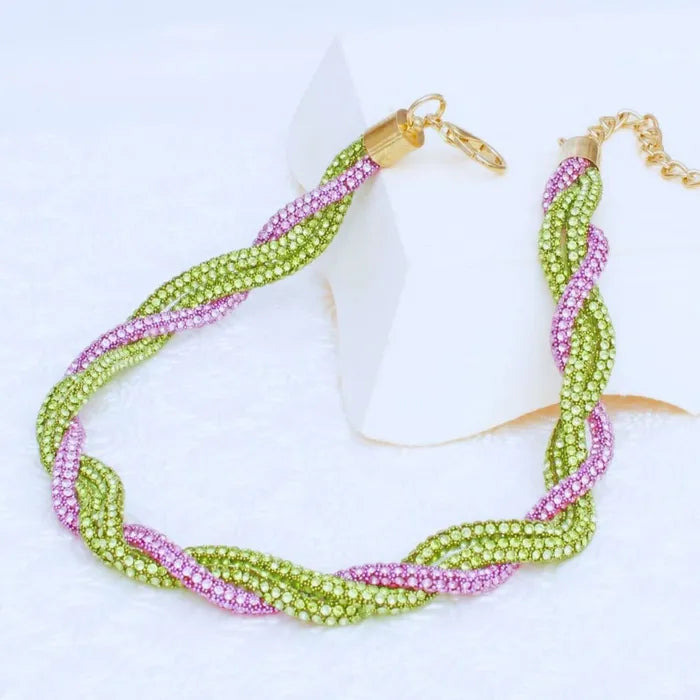 AKA Vibrant Pink Green Twisted Tube Necklace