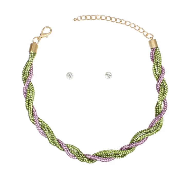 AKA Vibrant Pink Green Twisted Tube Necklace