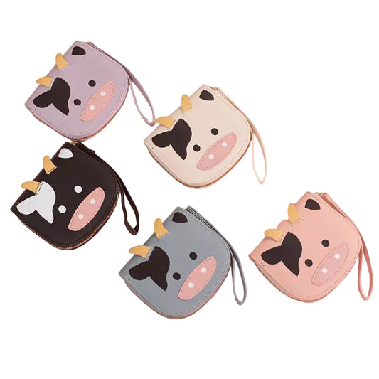 Cows Pu Leather Zipper Coin Purses Assorted Colors kids Girls