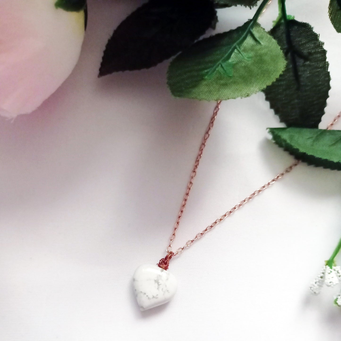 White Howlite Rose Gold necklace, White and Pink Gemstone Necklace, Bloom Collection | by nlanlaVictory