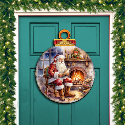 Santa at the Fireplace Wreath Holiday Door Decor by G. Debrekht - Christmas Santa Snowman Decor - 8611089-2H-0