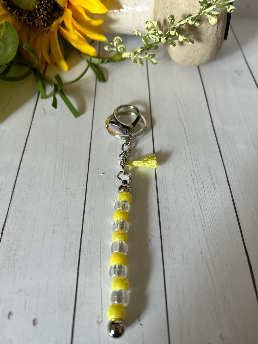 Fashion Alloy Beaded Keychain Bars Purple or Yellow Beads