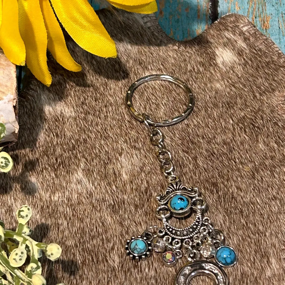 Western Horseshoe Keychain with Assorted Charms