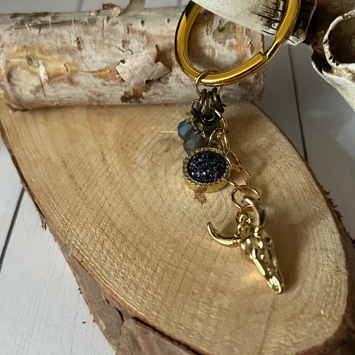 Western Steer Head Keychain with Assorted Beads