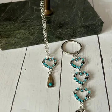 Western Keychain-Necklace Set Hearts and Horseshoe