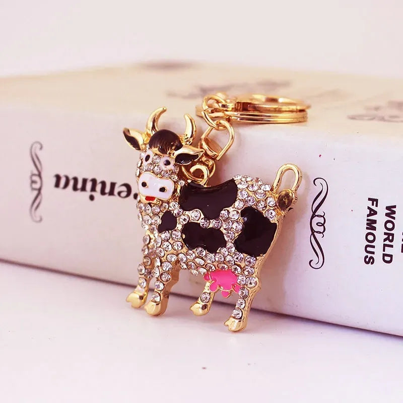 Cute Cows Rhinestones Unisex Keychain